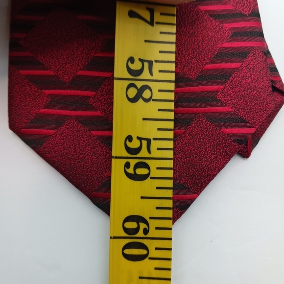 2 Piece Set Mario Lorenzi Mens Tie & Pocket Square Red Black  60" Classic - Picture 3 of 7